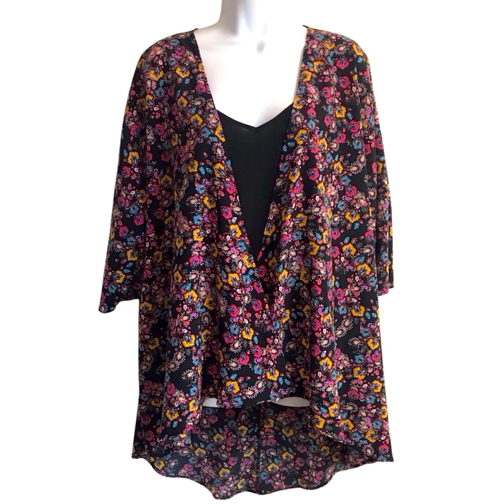 🔴 4/$15 LuLaRoe Women’s M multi ditsy floral hi lo sheer open cardigan in EUC